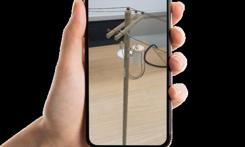 Front view hand holding smartphone